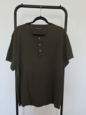 Michael Kors Olive Short-Sleeve Henley Tee